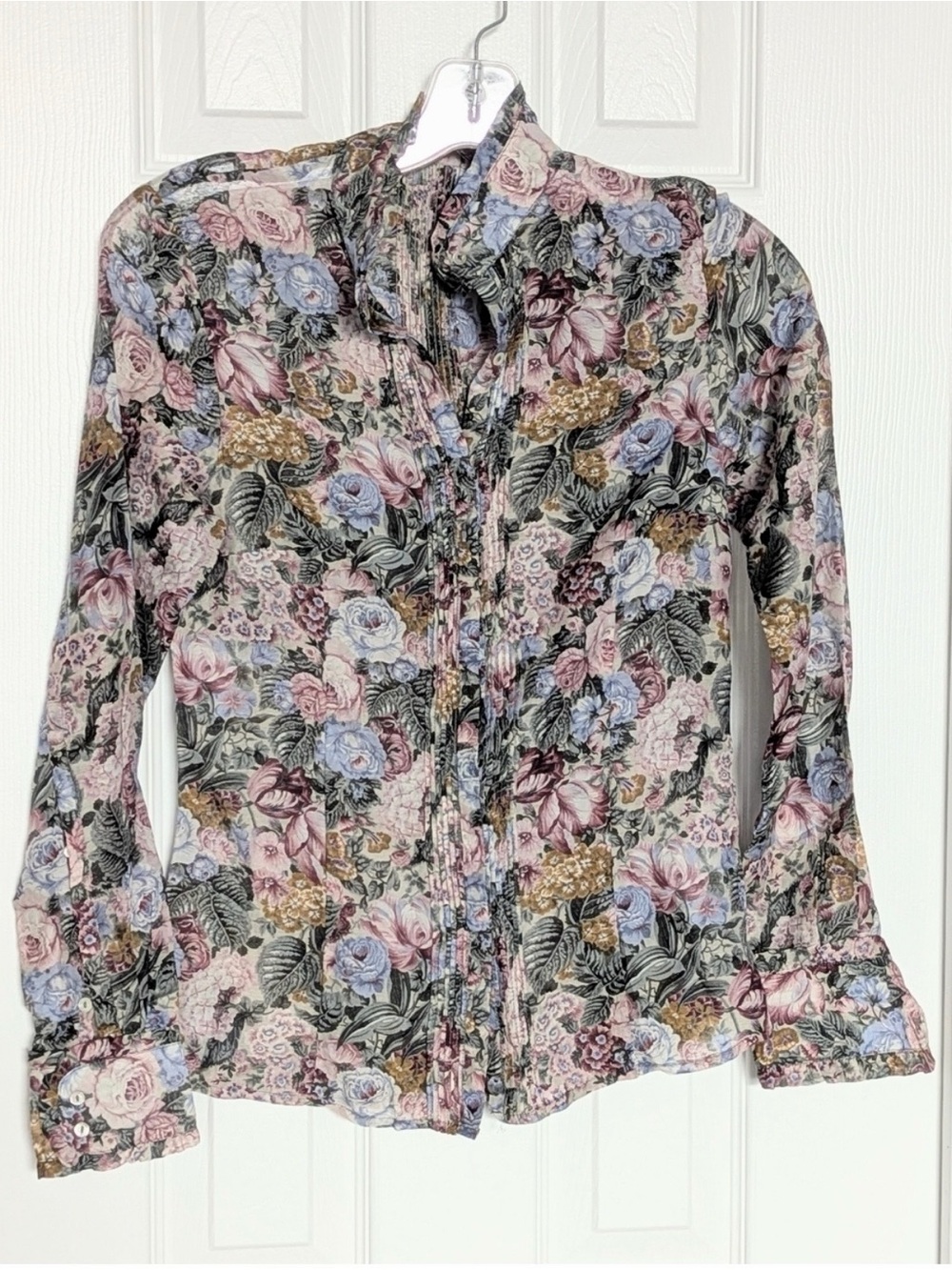 NWT Zara Women's (XS) Sheer Floral-Print Button-Down Blouse w/Pleats & Ruffles